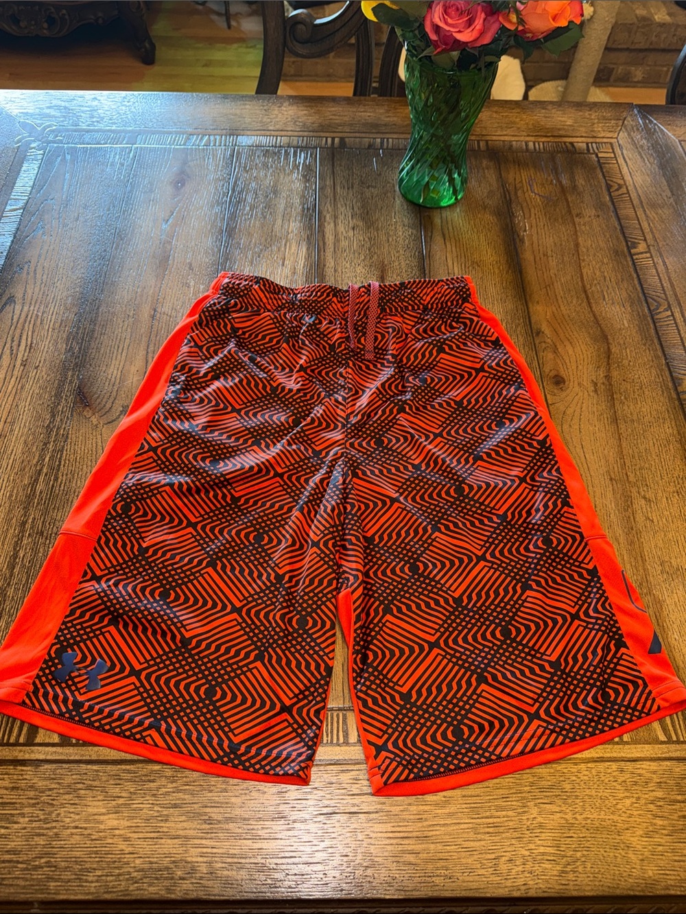 Under Armour Boys Orange and Navy Patterned Athletic Shorts